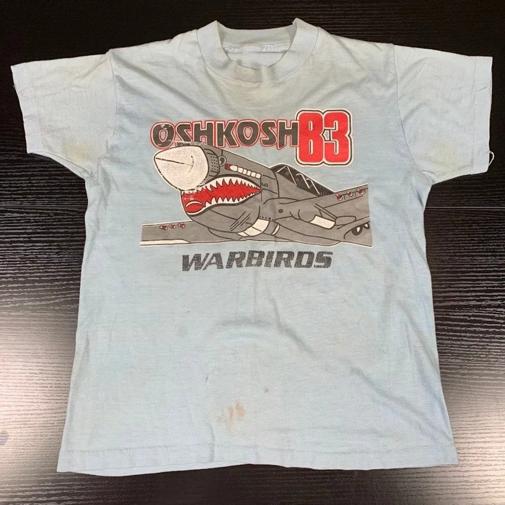 Vintage OshKosh B'gosh Warbirds 83 Fighter Plane Graphic T-Shirt Blue Kids